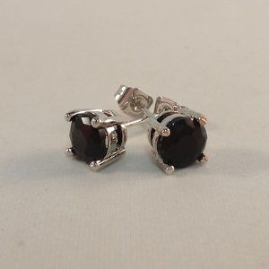 Men's 925 Silver Black Onyx Diamond Zircon Stud Earrings 6mm or .84ctw ea. Gift